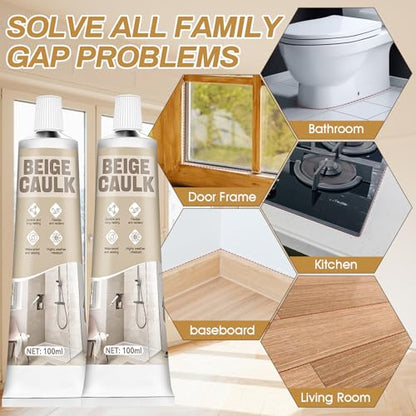 Beige Caulk, 200g Silicone Caulk for Bathroom Shower Kitchen Tile Floor Sealing, Waterproof, Stronger Adhesion, Shrink & Crack Proof, with a Scraper for Applying Evenly, 100g*2 - style: Beige