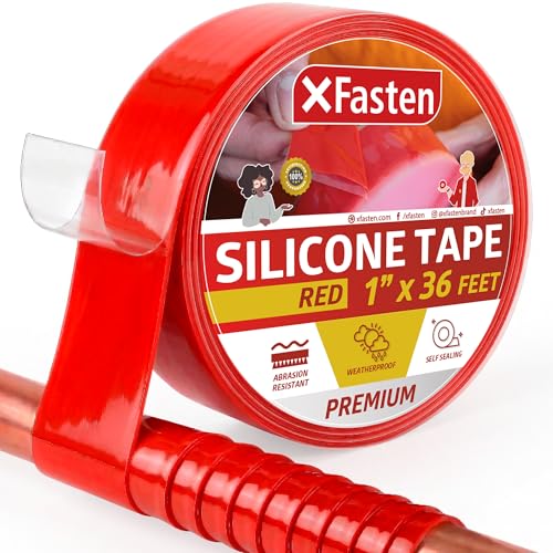 XFasten Self Fusing Silicone Tape Waterproof – 1" x 36 Feet Red, Self Amalgamating Tape, Silicone Rubber for Plumbing, Sealing Pipes, Hose Repair, Outdoor Coax and Electrical Cables – Weatherproof - color: Red, size: 1-Inch x 36-Feet