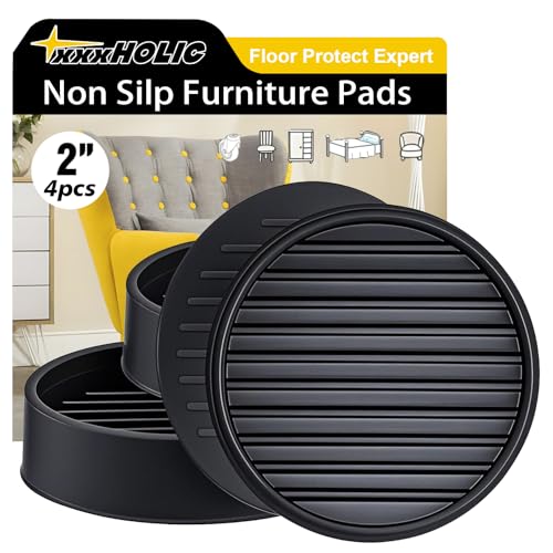 xxxHOLIC Heavy Duty Non Slip Furniture Pads for Hardwood Floors, Anti-Sliding Grippers for Couch, Bed & Chair Legs - Thick Rubber Floor Protectors, Stop Moving & Prevent Scratches (2”Black, Round) - color: Black, size: 2"Round