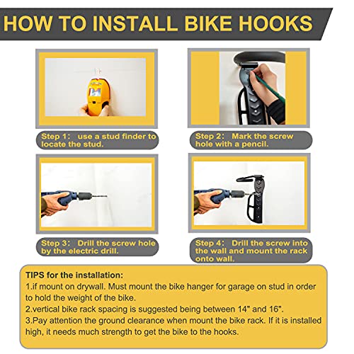 Garage Wall Mount Bike Rack 2 Pack Vertical Bicycle Hanging Hooks for Indoor Storage - color: Black-2pack