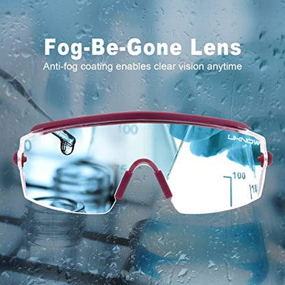 UKNOW Safety Goggles Over Glasses, Anti Fog Safety Glasses with Clear Wraparound Lens, ANSI Z87.1 Protective Eyewear - color: Burgundy