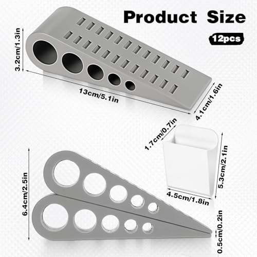 12 Pcs Rubber Door Stoppers, Extended Thickened Grey Anti Slip Door Stop Wedge with Holder No-Pinch Heavy Duty Doorstop for Home, Classroom, Office