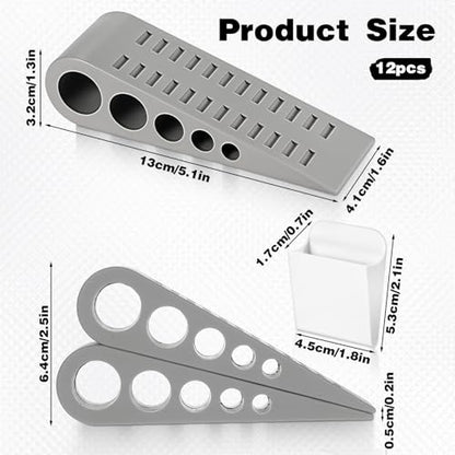 12 Pcs Rubber Door Stoppers, Extended Thickened Grey Anti Slip Door Stop Wedge with Holder No-Pinch Heavy Duty Doorstop for Home, Classroom, Office
