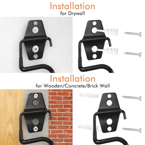 LIGHT DUST Broom Holder Wall Mount - 12 Pack Tool Hangers Garage Wall Hanging Organizer - Heavy Duty Metal Large S Hooks for Mop Shovel Rake Shed Garden Lawn Yard Handle Tools Organization (Black)