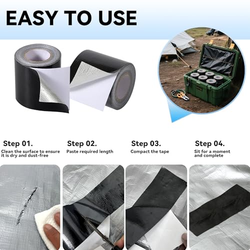 RV Awning Repair Tape: 3" x 30FT Black Fabric Heavy Duty Waterproof Patch Kit for Sail Tent Boat Cover Outdoor Repair