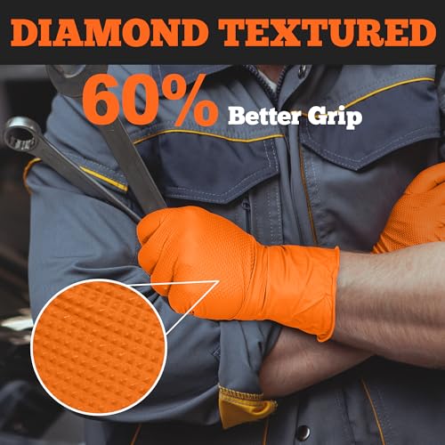 TitanFlex Heavy Duty Orange Industrial Nitrile Gloves with Raised Diamond Texture, Latex Free (6mil/8mil) - color: 04 6mil (100ct), size: XX-Large