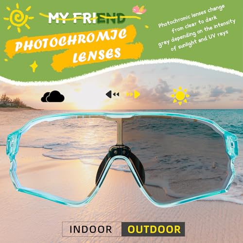 ROCKBROS Photochromic Sports Kids Sunglasses For Boys Girls Children Youth MTB Biking Sunglasses for Kids Ages 8 to 14 - color: Green