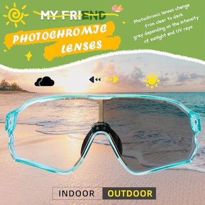 ROCKBROS Photochromic Sports Kids Sunglasses For Boys Girls Children Youth MTB Biking Sunglasses for Kids Ages 8 to 14 - color: Green