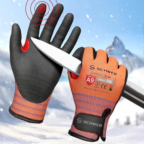 Schwer FreezeGuard-X Winter Work Gloves for Men and Women, ANSI A9 Cut Resistant Gloves for Extreme Protection, Freezer Glove With Super Grip, Touchscreen, Thermal Insulated, PM3326-W (S,1 Pair) - color: Winter Orange, size: Small