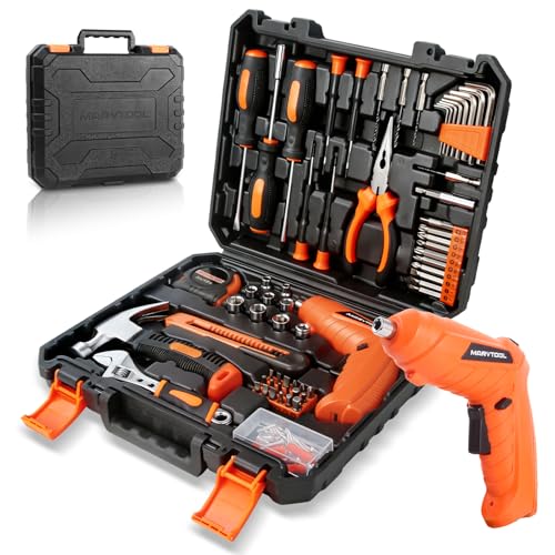 140 Piece Tool Set, Portable Tool Box with Cordless Drill, Home Repair Hand Tool Kit, General Household Drill Set for Homeowner, DIY, Handyman, Women