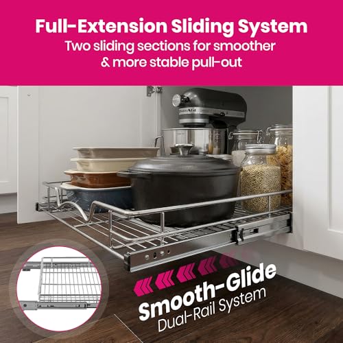 HOLDN’ STORAGE Pull Out Cabinet Organizer, Heavy Duty Caddy w/Lifetime Limited Warranty - 8”W x 21”D - Requires At Least 9-1/4” Cabinet Opening, Steel Metal Cabinet Drawers Slide Out, Chrome - size: 8"W x 21"D