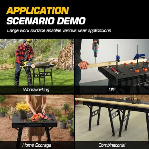 Express Folding Worktable, Easy Setup Portable Folding Workbench, 34" W x 24" D Lightweight Versatile Worktable with 1650 Lbs Load Capacity Work Benches for DIY Home Improvements Professional Worksite