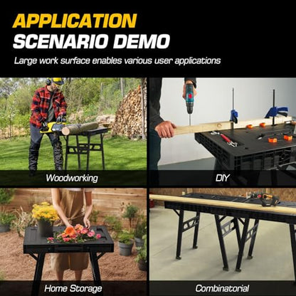 Express Folding Worktable, Easy Setup Portable Folding Workbench, 34" W x 24" D Lightweight Versatile Worktable with 1650 Lbs Load Capacity Work Benches for DIY Home Improvements Professional Worksite