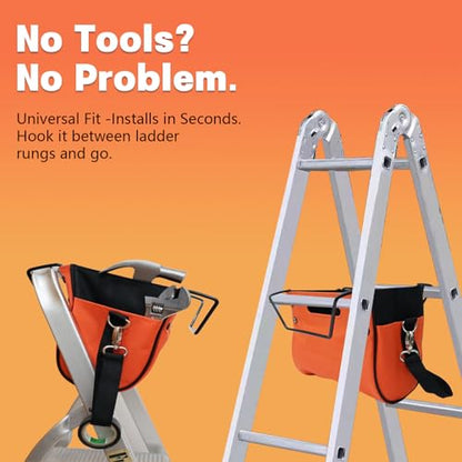 Ladder Tool Pouch Organizer – Heavy Duty Ladder Accessory Caddy with Multi-Pockets for Wrenches, Hammers & Hand Tools – Durable Oxford Storage Bag