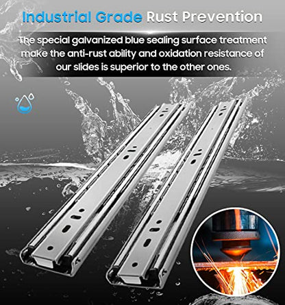 YENUO Heavy Duty Drawer Slides Full Extension Side Mount 12 14 16 18 20 22 24 26 28 30 32 34 36 40 Inch Metal Rails Track Guide Glides Runners 150 Lbs 1 Pair (Without Lock, 20 inch) - size: 20 Inch