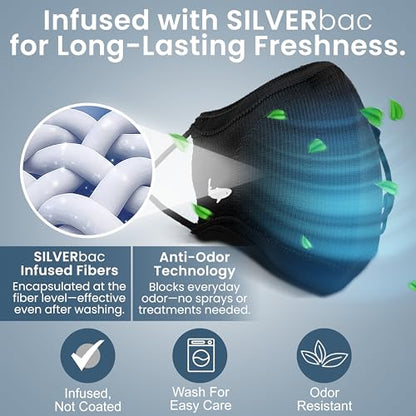 INHERENT Premium Traveler's Face Mask with Anti-Odor SILVERbac | Reusable, Adjustable, Comfortable - style: Black - Large