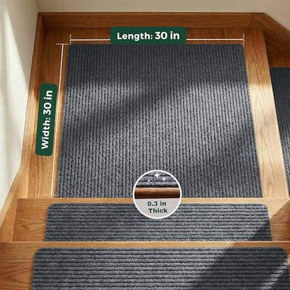 MBIGM Non-Slip Carpet Stair Tread Mat 30" x 30" Landing Rug-Matching Mat Non-Skid Safety Rug Slip Resistant - Gray - color: Grey, size: 2'6" x 2'6" - 1 pcs