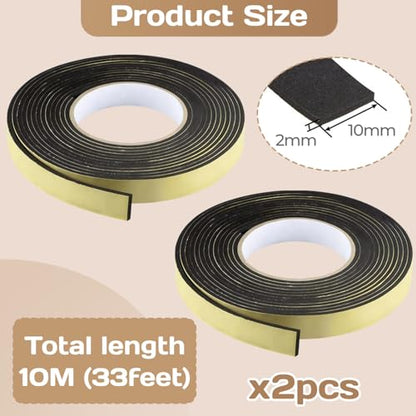 Foam Insulation Tape 0.08'' x 0.39" x 66Ft Density Foam Adhesive Soundproofing Waterproofing Weather Sealin Car Speaker Sealing Tape Weather Stripping Door Seal (33Ft x 0.08'' x 0.39" x 2 Rolls) - color: 33Ft x 0.08'' x 0.39" x 2 Rolls