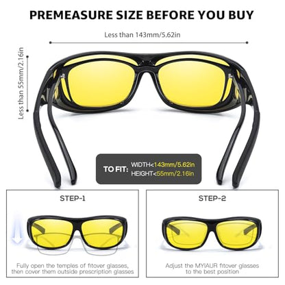 Myiaur Night Vision Glasses for Men Women, Polarized Fit Over Wrap Around Driving Glasses, Anti Glare and UV400 Protection - color: A01 Black/ Yellow Night Vision Glasses
