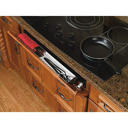 Rev-A-Shelf 25" Slim Tip-Out Sink Tray for Kitchen and Bathroom Base Cabinets, Large Pull Out Stainless Steel Storage Organizer, Silver, 6541-25-52 - size: 25" x 1.7" x 3"