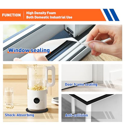 MAGZO Weather Stripping Door Seal, 1/2 Inch Wide X 3/8 Inch Thick Adhesive Foam Tape Soundproof Weatherstripping for Windows, 2 Rolls Total 13FT Black - size: 1/2in * 3/8in * 13FT