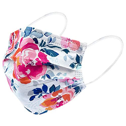 Disposable Safety Mask 3 Layer Protection Face Mask for Adults 50 pcs (Flower Print) - color: Flower Print