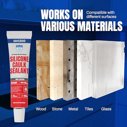GH1200 18 ML x 8 PCs Silicone Caulk Clear Silicone Sealant Waterproof, Kitchen & Bathroom Caulk - Shrink & Crack Proof - Pocket-Friendly Small Size Indoor & Outdoor Use Silicone Glue - Strong Caulking - style: 18ML x 8PCs Clear Sealant