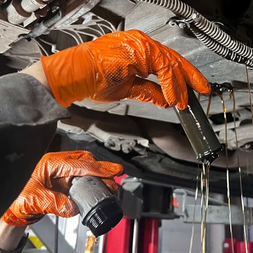 TitanFlex Heavy Duty Orange Industrial Nitrile Gloves with Raised Diamond Texture, Latex Free (6mil/8mil) - color: 04 6mil (100ct), size: Medium