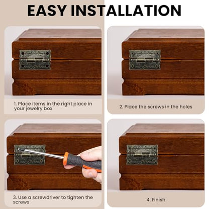 Retro Hardware Kit Includes Hasp Latch Padlock Hinges Corner Protectors and Pull Handle, Antique Decorative Kit with Screws for Jewelry Box Cabinet Wooden Box Handcrafts Project Bronze