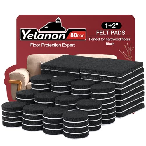 Yelanon Felt Furniture Pads for Hardwood Floors -80 Pcs Premium Felt Pads for Chair Legs, Floor Protectors for Furniture, Black - size: 80pcs Black