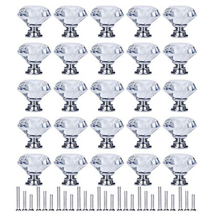 YourGift 25 Pack Drawer Knobs Diamond Shaped Crystal Glass 30mm Cabinet Knobs Pull Handles (30 mm, 25 Pack, Silver) - color: Silver, size: 30 mm, 25 Pack