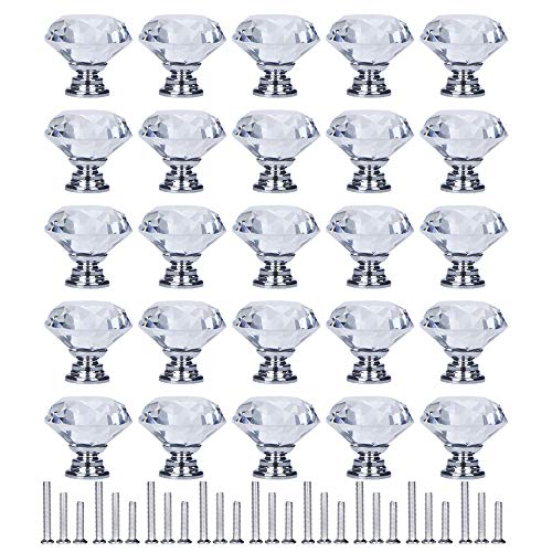 YourGift 25 Pack Drawer Knobs Diamond Shaped Crystal Glass 30mm Cabinet Knobs Pull Handles (30 mm, 25 Pack, Silver) - color: Silver, size: 30 mm, 25 Pack