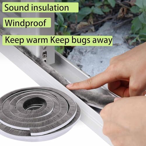 ZOMPAGO Strong Adhesive Brush Weather Stripping,0.4in Thick x 0.4in(W) x 33FT,Grey for Sliding Windows/Doors - Car Door Seal for Soundproofing,Dustproof,Winter Windproof & Warm,Waterproof,DIY Install - size: 1 Roll, 0.6 in X 0.4 in X 32.8 Ft, Grey