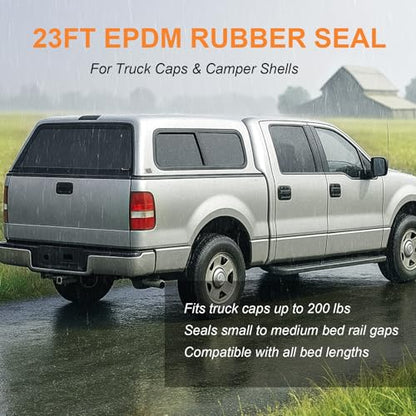 Camper Shell Seal Truck Rubber - 23FT x 2" x 0.2" EPDM Stripping for Truck Caps 200 lbs Max – Heavy Duty Weatherproof Tape