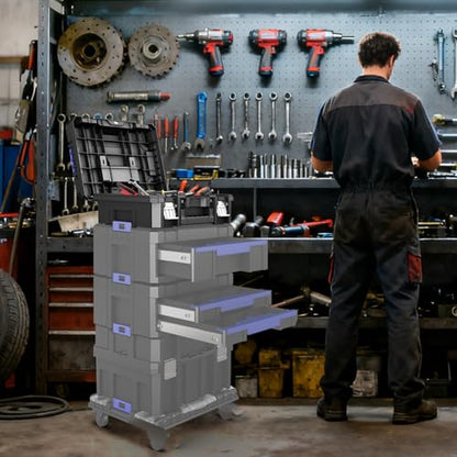 18 Inch Flat Top Tool Box | AIRAJ Stackable Modular Tool Organizer Box Storage System | Garage Storage | Home Repair | Professional Use | (SC1-A)