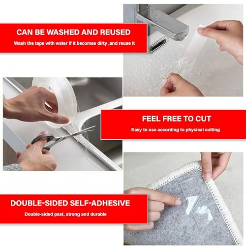 D-NYX Heavy Duty Double Sided Tape - Extra Large Nano Double Sided Adhesive Tape 1.18 inch Wide Removable Wall Tape Sticky Poster Tape Decor Scrapbook Supplies Scrapbookig Strips 9.85ft - style: Double Sided Tape