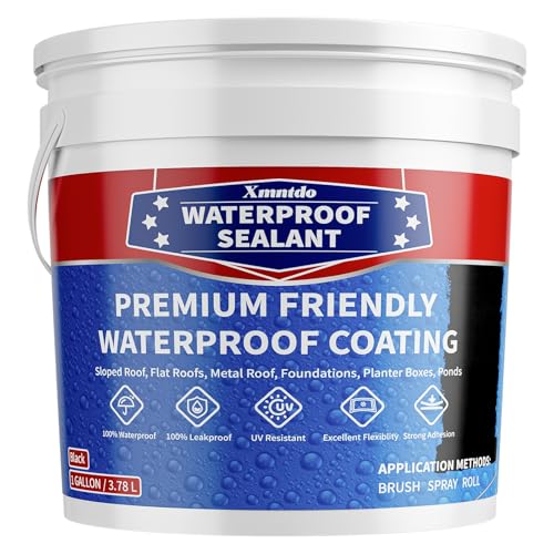 Polyurethane Waterproof Coating Black, 1 Gallon, Roof Sealant Waterproof Coating for Flat & Matal Roofs, Foundations, Concretes, Indoor and Outdoor Leak Repair Basement Sealer Waterproofing - color: Black, size: 1 Gallon