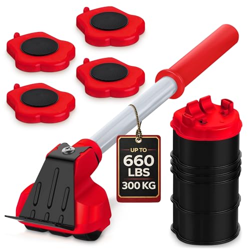 Heavy Furniture Movers with Wheels – Furniture Lifter Tool for Easy Moving & Lifting, Appliance Slider with Weight Load Up to 660 Lbs – Easy Setup, Safe for Floors, Designed for Home & Office Use - color: Red