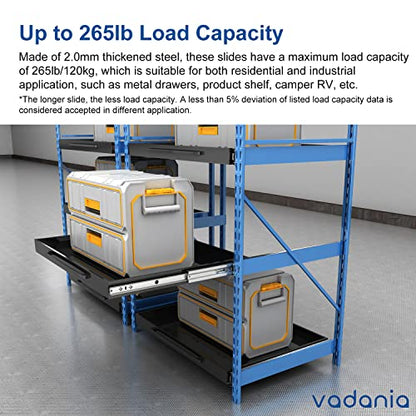 VADANIA 24" Soft Close Heavy Duty Drawer Slides, #K53, Up to 265lb Load Capacity, 3-Fold Full Extension, Ball Bearing, Side Mount, 1-Pair - color: #K53 - Soft Close, size: 24 Inch