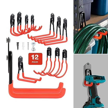 Wallmaster Garage Hooks Organizer Kit,12 Pack Adjustable Heavy Duty Shelving Hook,Wall Mount Utility Steel Garage Organization, for Organizing Garden Tools - size: 12 pcs-Orange