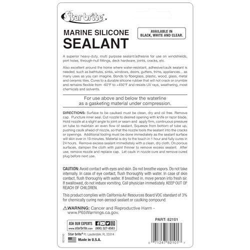 STAR BRITE Marine Silicone Sealant - Waterproof, Durable, UV Resistant, for Fiberglass, Metal, Wood, Glass, Ceramic & More