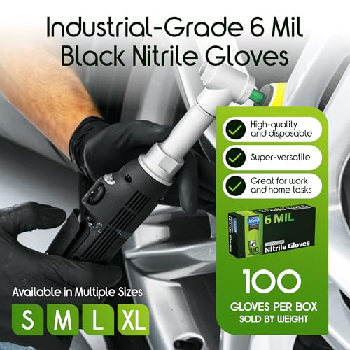 Inspire Black Nitrile Gloves HEAVY DUTY 6 Mil Nitrile Chemical Resistant Medical Cooking Cleaning Disposable Black Gloves - size: Large, style: Black 6mil Box of 100