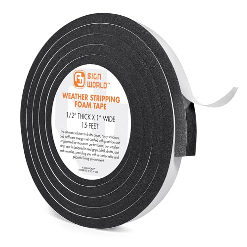 1/2in x 1in Weather Stripping Foam Insulation Tape, Doors, Windows, Sliding Door, A/C, Soundproofing, Draft Stopper, Shock Absorption (1/2" T x 1" W x 15 Ft L) - size: 1/2" T x 1" W