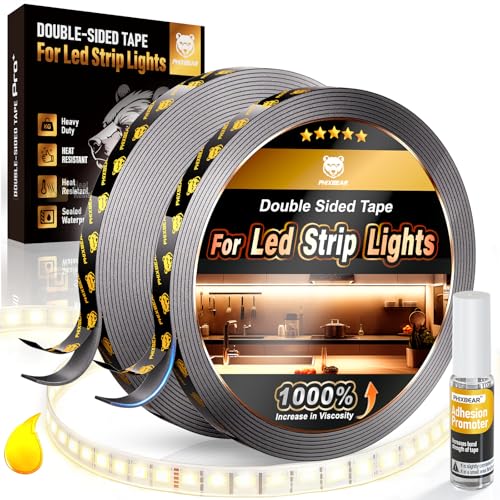 PHIXBEAR 2 Rolls Heavy Duty Double Sided Tape for Led Strip Lights, Automotive Trim, Garage, Home Decor, Indoor & Outdoor, 40Ft x 1/4" Heat Resistant Waterproof Super Strong Adhesive Mounting Tape - size: 1/4" x 20FT (2 Rolls)