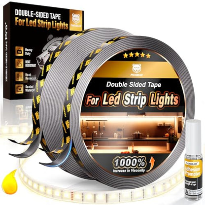 PHIXBEAR 2 Rolls Heavy Duty Double Sided Tape for Led Strip Lights, Automotive Trim, Garage, Home Decor, Indoor & Outdoor, 40Ft x 1/4" Heat Resistant Waterproof Super Strong Adhesive Mounting Tape - size: 1/4" x 20FT (2 Rolls)