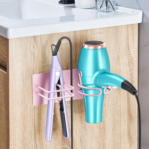 Hair Dryer and Straightener Holder Wall Mounted, Self Adhesive Blow Dryer and Flat Iron Storage Hair Tool Organizer for Bathroom Vanity (Rose Gold) - color: Rose Gold