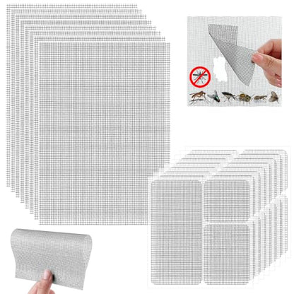16PCS Window Screen Patch Kit 5"×7" & 4.5"×4.5" – Fiberglass Self-Adhesive Waterproof Mesh Tape for Tears & Holes, Strong Quick Fix for Door Mesh