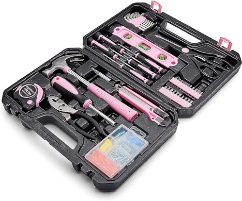 Amazon Basics 142-Piece Household Tool Kit for Home Repair, Hand Tools with Storage Case, 13.39 x 9.25 x 2.95 inch, Pink - color: Pink