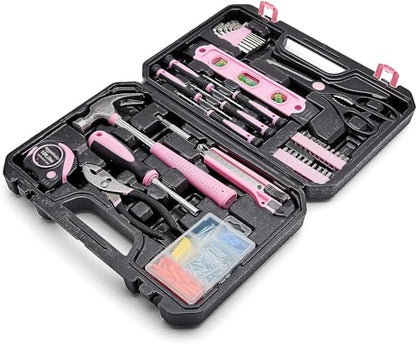 Amazon Basics 142-Piece Household Tool Kit for Home Repair, Hand Tools with Storage Case, 13.39 x 9.25 x 2.95 inch, Pink - color: Pink