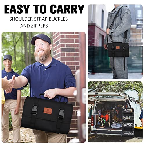 Tool Roll - Canvas Wrench Tool Organizer with 4 Pockets (Black) - color: Black, size: 4 Zipper Pockets